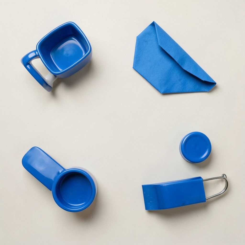 Overhead flat-lay of a video editing setup with a laptop, headphones, and a smartphone displaying a play icon, arranged on a dark grey surface with cool blue lighting and an energetic urban mood